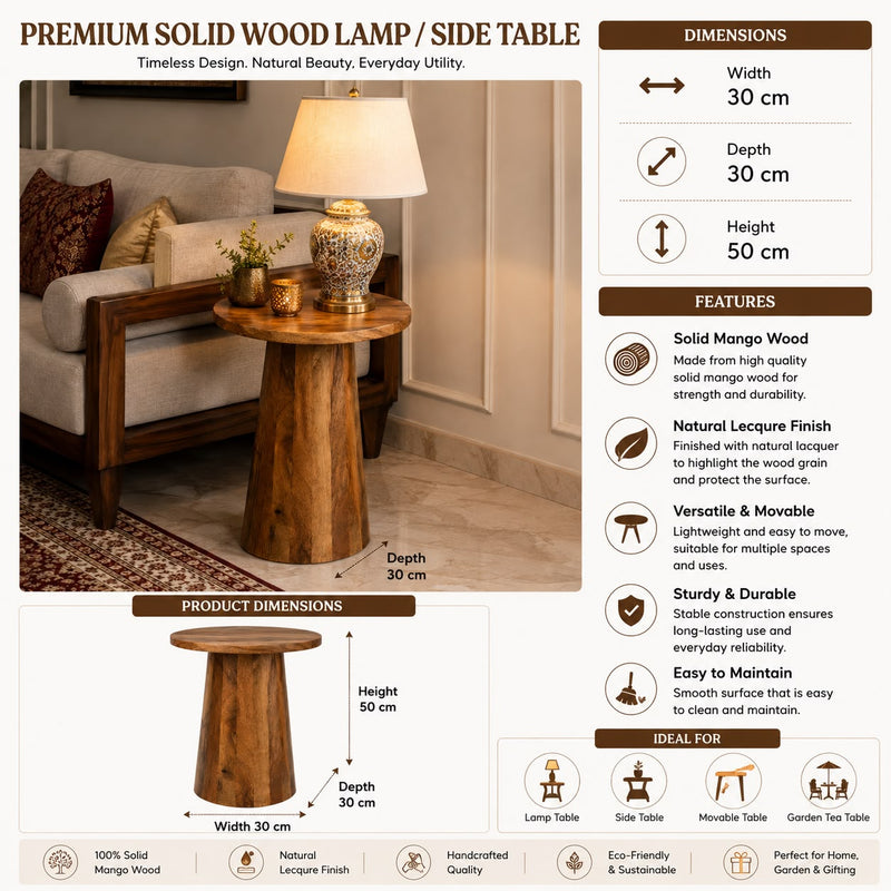 Solid Wood Side Table for Living Room