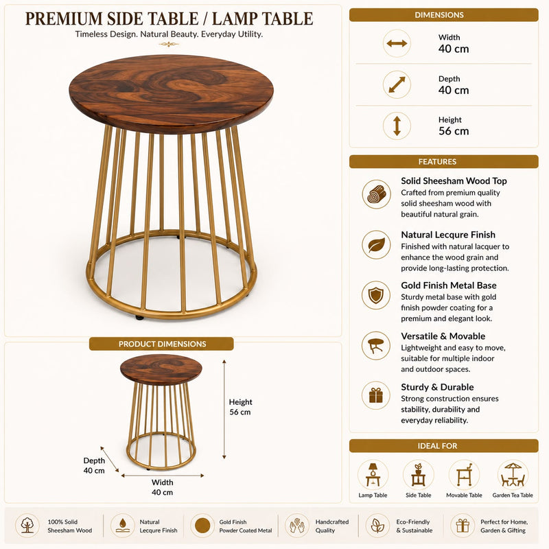 Solid Wood  Round Side Table for Living Room