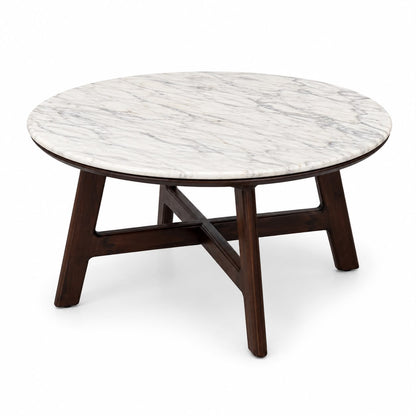 Vyom Solid Mango Wood Coffee Table with Natural White Marble Top