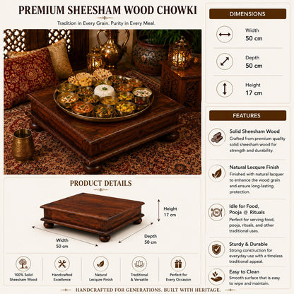 Sheesham Solid Wood Chowki for Pooja & Floor Seating