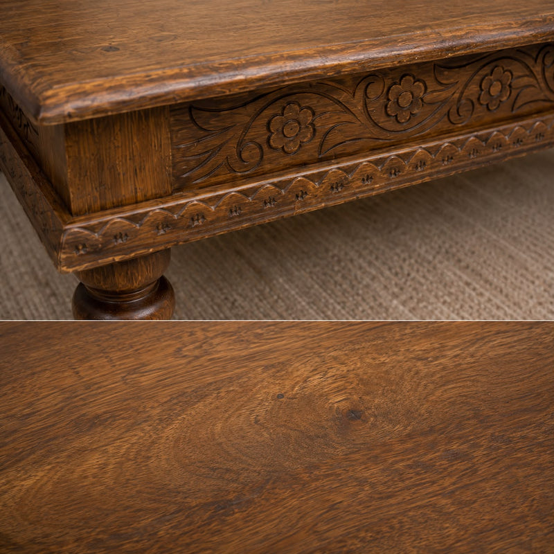 Solid Mango Wood Coffee Table for Living Room, Handcrafted Carved Wooden Center Table with Decorative Floral Detailing.