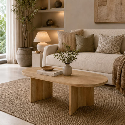 Solid Mango Wood Oval Coffee Table for Living Room