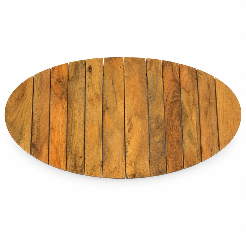 Solid Mango Wood  Round Oval Coffee Table with Slatted Base,