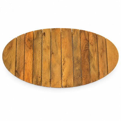 Solid Mango Wood  Round Oval Coffee Table with Slatted Base,