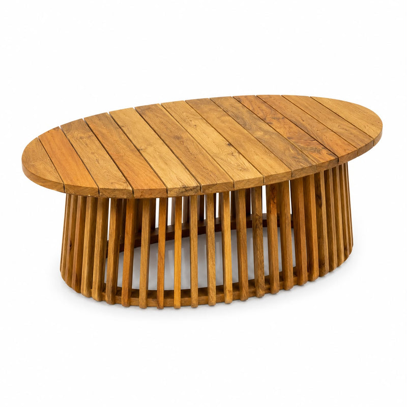 Solid Mango Wood  Round Oval Coffee Table with Slatted Base,
