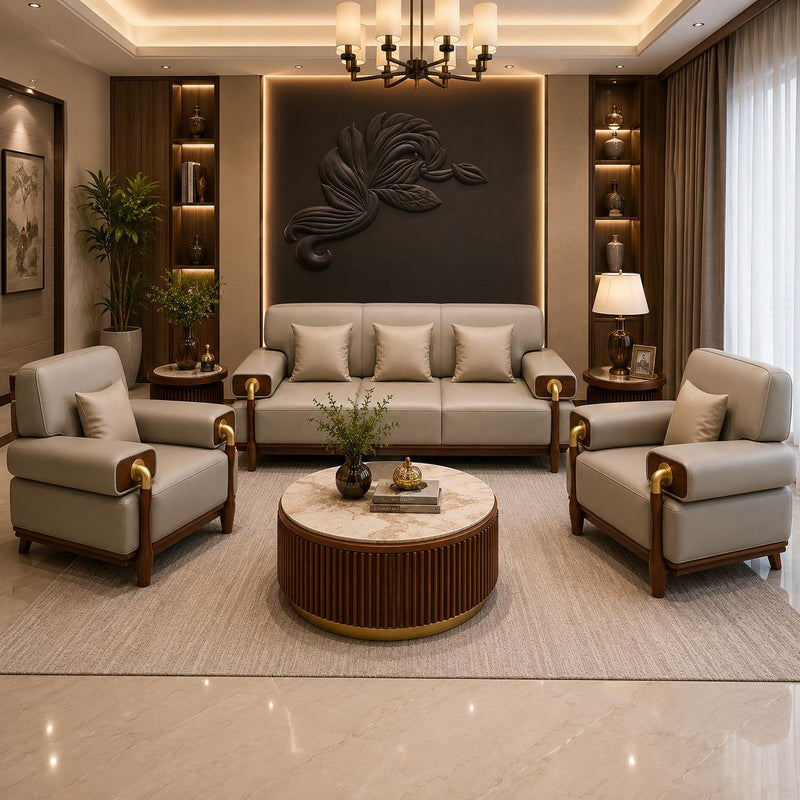 Solid Wood  Sofa Set with Premium Upholstery