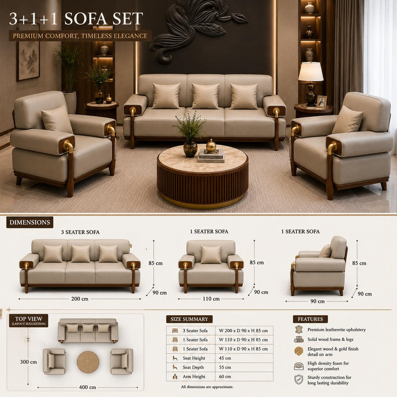 Solid Wood  Sofa Set with Premium Upholstery