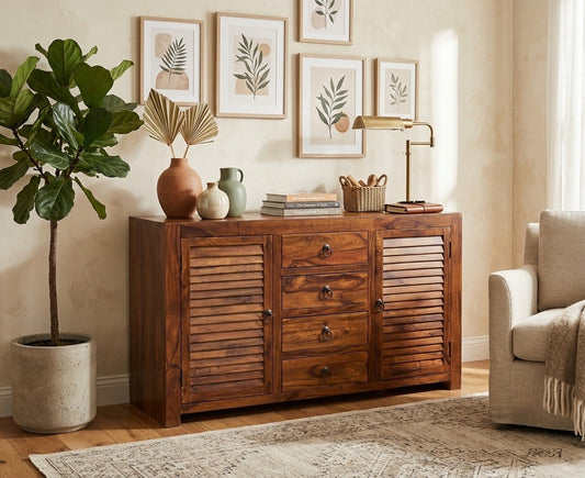 Suryavanshi Sheesham Wood 2-Door 4-Drawer Sideboard: A Beautiful Storage Solution for Your Home(W139*D45*H-86Cm)
