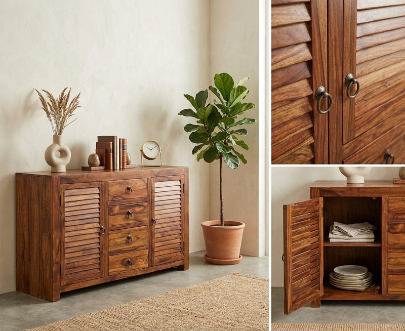 Suryavanshi Sheesham Wood 2-Door 4-Drawer Sideboard: A Beautiful Storage Solution for Your Home(W139*D45*H-86Cm)