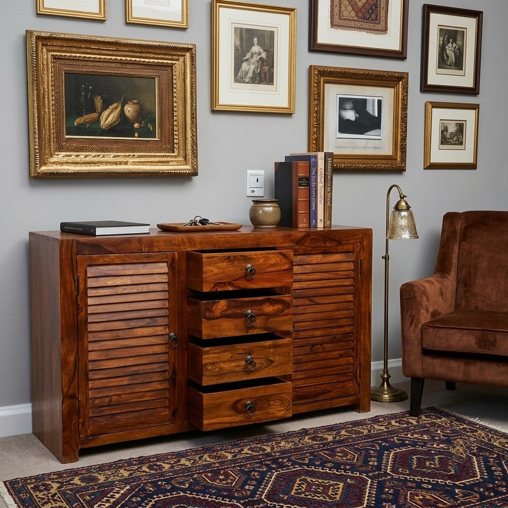 Suryavanshi Sheesham Wood 2-Door 4-Drawer Sideboard: A Beautiful Storage Solution for Your Home(W139*D45*H-86Cm)
