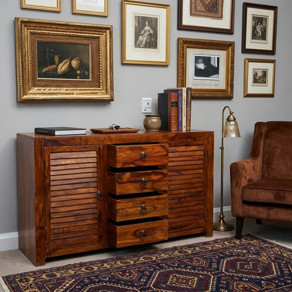 Suryavanshi Sheesham Wood 2-Door 4-Drawer Sideboard: A Beautiful Storage Solution for Your Home(W139*D45*H-86Cm)
