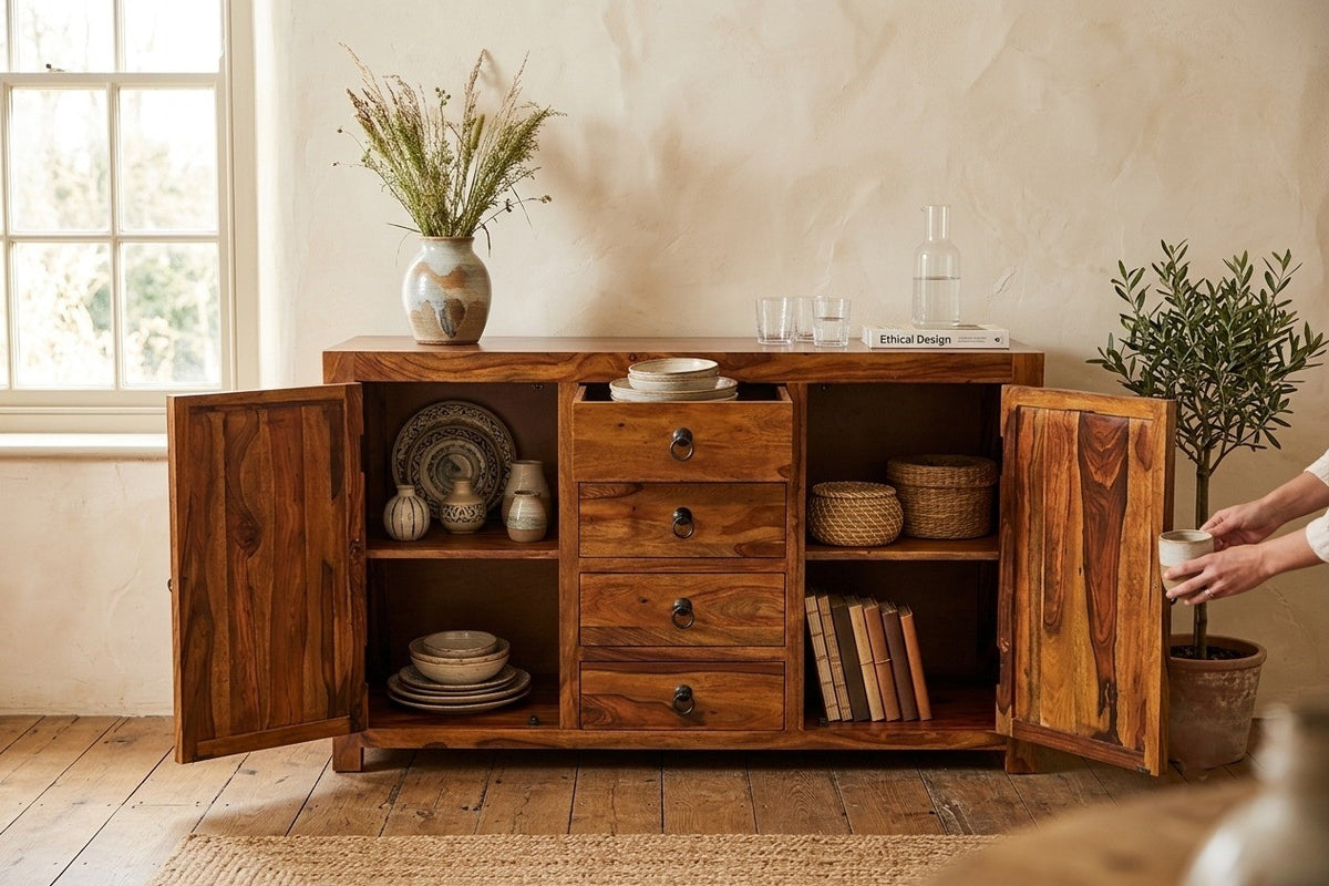 Suryavanshi Sheesham Wood 2-Door 4-Drawer Sideboard: A Beautiful Storage Solution for Your Home(W139*D45*H-86Cm)