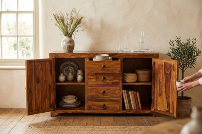 Suryavanshi Sheesham Wood 2-Door 4-Drawer Sideboard: A Beautiful Storage Solution for Your Home(W139*D45*H-86Cm)