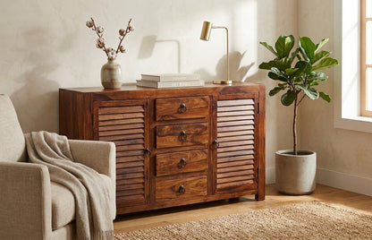 Suryavanshi Sheesham Wood 2-Door 4-Drawer Sideboard: A Beautiful Storage Solution for Your Home(W139*D45*H-86Cm)