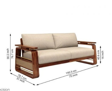 Suryavanshi Sheesham Wood 1-Seater Sofa with Handwoven Jute Fabric – Classic Cane Panel Design