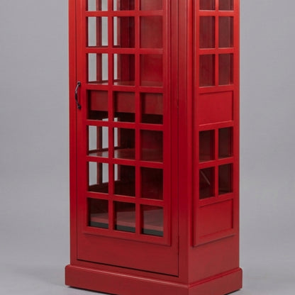 Giles British Telephone Booth Style Bar Cabinet in Red with Transparent Acrylic Sheet  Door