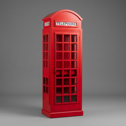 Giles British Telephone Booth Style Bar Cabinet in Red with Transparent Acrylic Sheet  Door