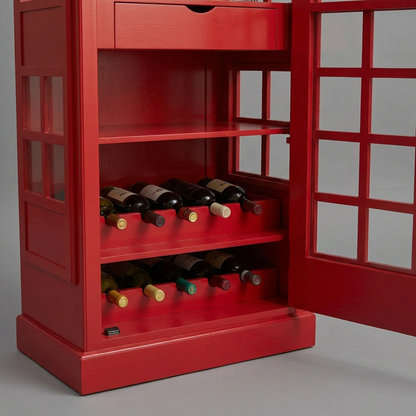 Giles British Telephone Booth Style Bar Cabinet in Red with Transparent Acrylic Sheet  Door