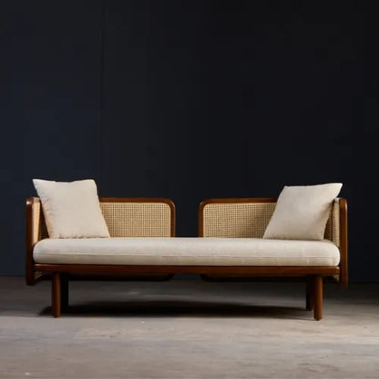 Suryavanshi Rattan Luxe Daybed – Handwoven Cane & Solid Wood Frame with Plush Cushions | Living Room 2 Seater Sofa Sofa