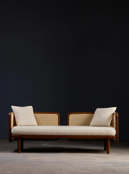 Suryavanshi Rattan Luxe Daybed – Handwoven Cane & Solid Wood Frame with Plush Cushions | Living Room 2 Seater Sofa Sofa