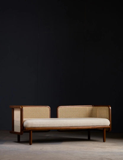Suryavanshi Rattan Luxe Daybed – Handwoven Cane & Solid Wood Frame with Plush Cushions | Living Room 2 Seater Sofa Sofa