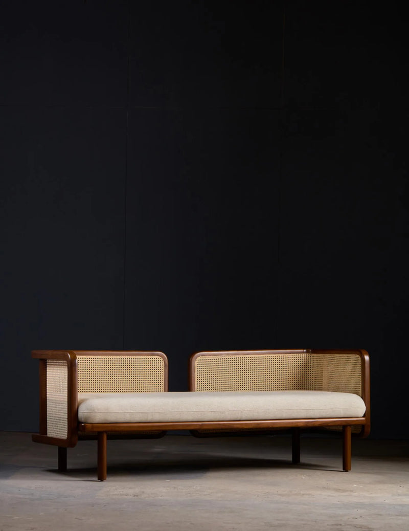 Suryavanshi Rattan Luxe Daybed – Handwoven Cane & Solid Wood Frame with Plush Cushions | Living Room 2 Seater Sofa Sofa