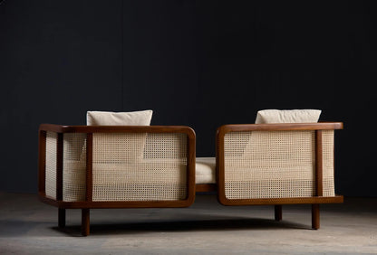 Suryavanshi Rattan Luxe Daybed – Handwoven Cane & Solid Wood Frame with Plush Cushions | Living Room 2 Seater Sofa Sofa