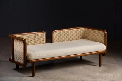 Suryavanshi Rattan Luxe Daybed – Handwoven Cane & Solid Wood Frame with Plush Cushions | Living Room 2 Seater Sofa Sofa