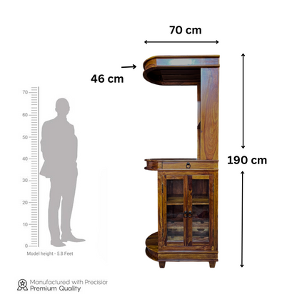 Suryavanshi Sheesham Wood Bar Cabinet for Home Bar -  Glass Doors, Drawer, and Ample Storage (Sheesham Wood-Glass Door, Small-(W70 x D46 x H190 cm)