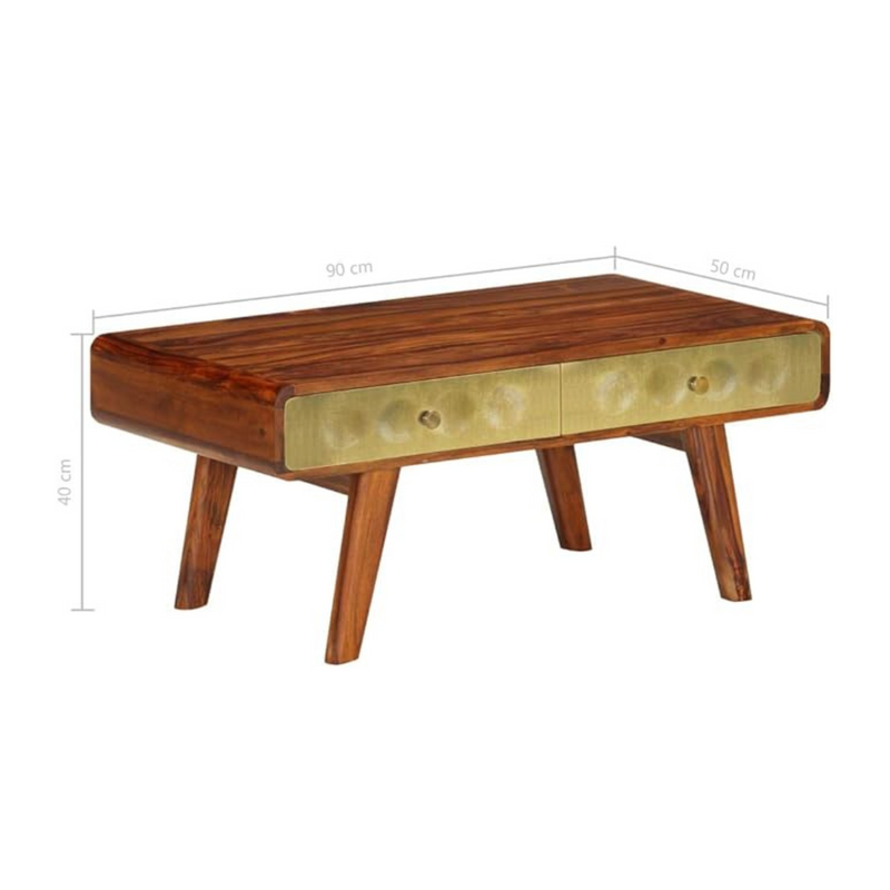 Suryavanshi Mid-Century Modern Coffee Table with 2 Drawers, Solid Sheesham Wooden, Cream Panels Coffee Table for Living Room