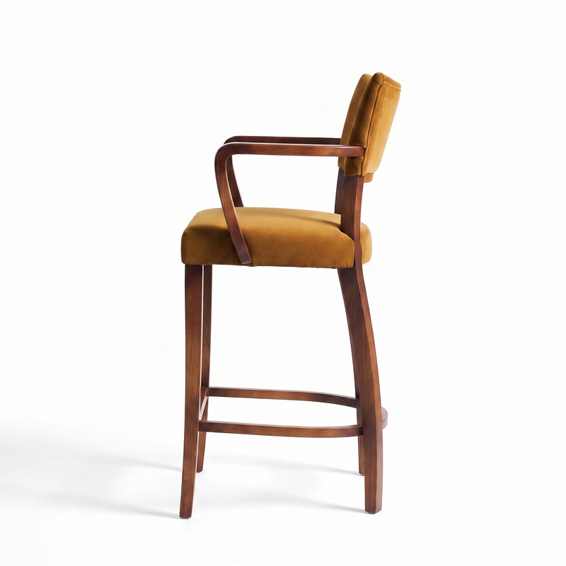 Ellington Sheesham Wood Bar Chair with Cushioned Seat & Backrest | Solid Wood High Stool
