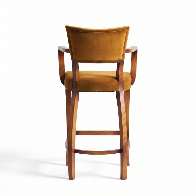 Ellington Sheesham Wood Bar Chair with Cushioned Seat & Backrest | Solid Wood High Stool