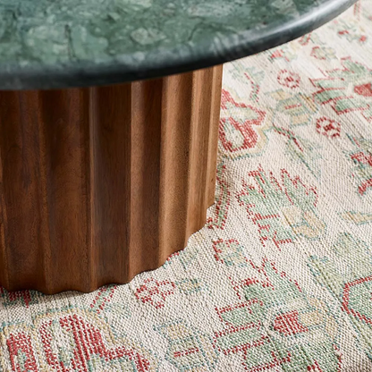 Jude Fluted Marble Top With Mango Wood Base Coffee Table - Natural Finish