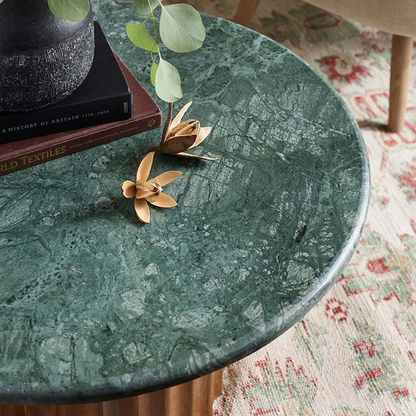 Jude Fluted Marble Top With Mango Wood Base Coffee Table - Natural Finish