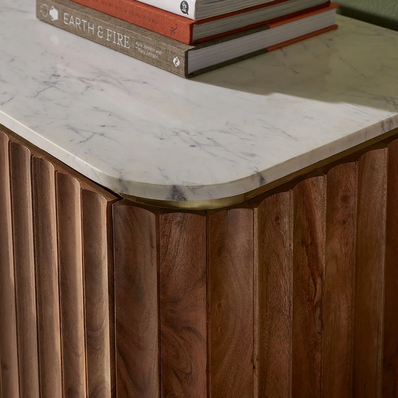 Suryavanshi Acacia Wood Flute Design Sideboard – A Symphony of Elegance and Storage (‎45D x 147W x 76H CM)
