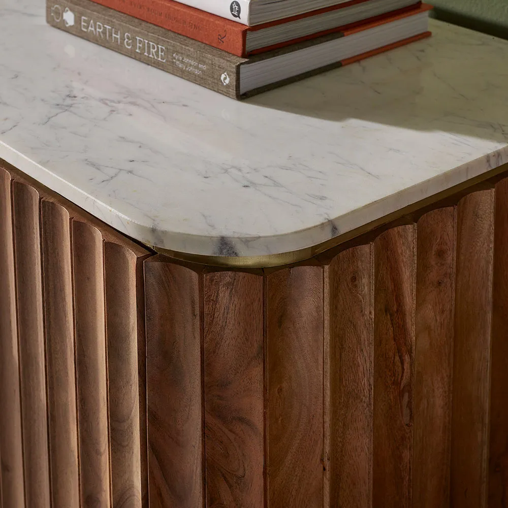 Suryavanshi Mango Wood Flute Design Sideboard – A Symphony of Elegance and Storage (‎45D x 147W x 76H CM)
