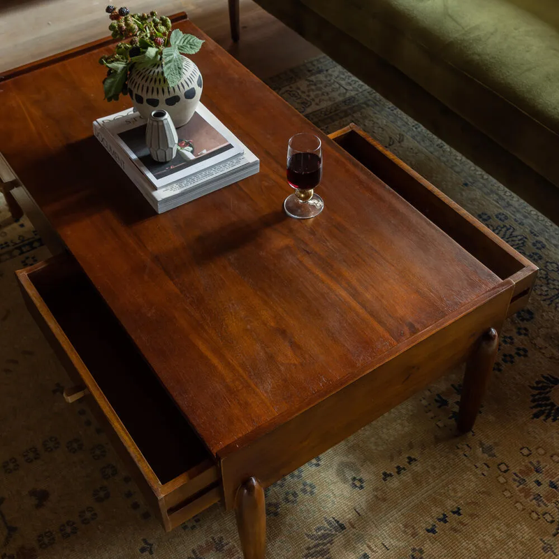 Quinn Coffee Table with Storage Mango Wood- Honey Finish