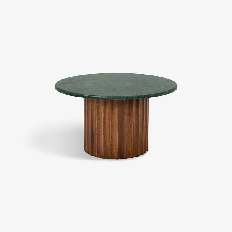 Jude Fluted Marble Top With Mango Wood Base Coffee Table - Natural Finish