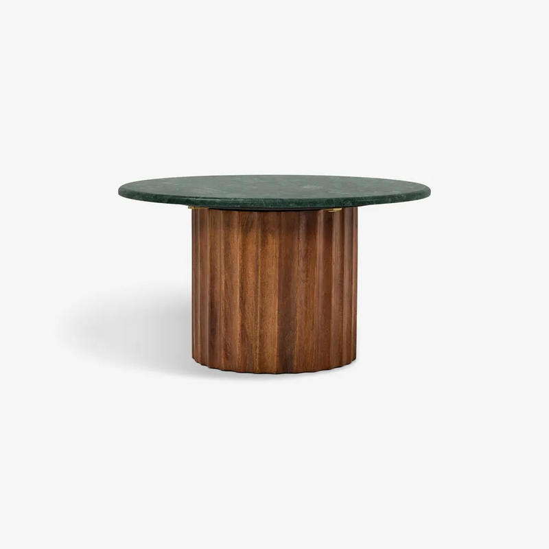 Jude Fluted Marble Top With Mango Wood Base Coffee Table - Natural Finish