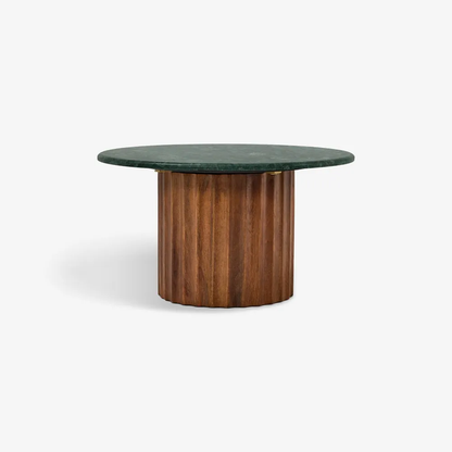 Jude Fluted Marble Top With Mango Wood Base Coffee Table - Natural Finish