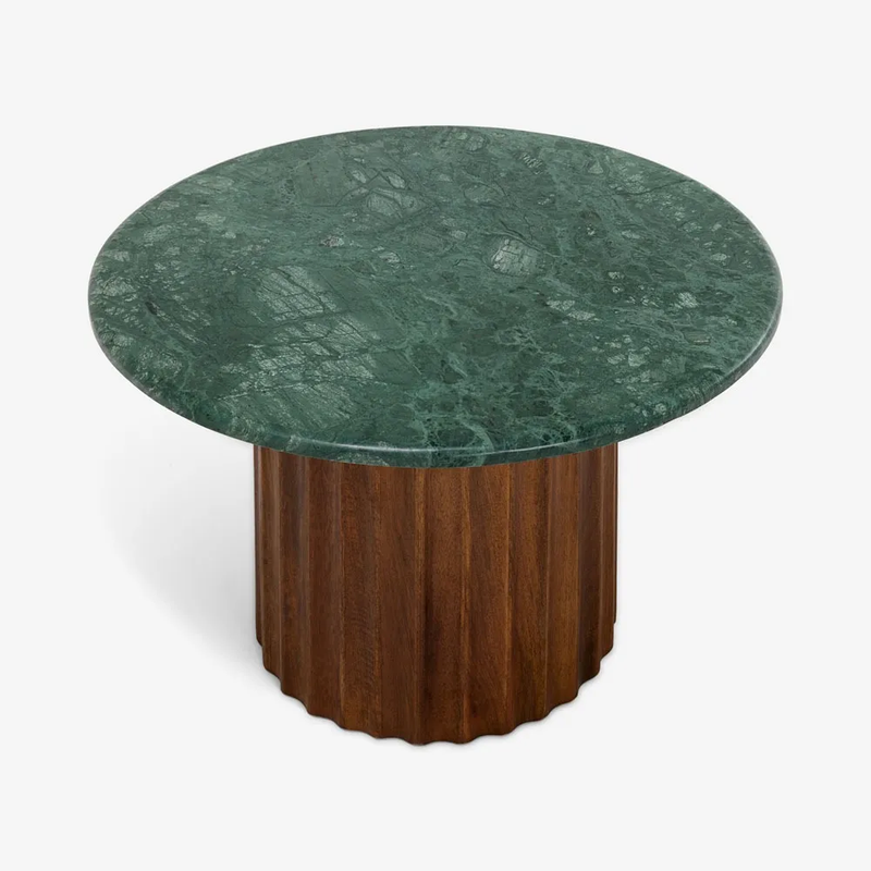 Jude Fluted Marble Top With Mango Wood Base Coffee Table - Natural Finish