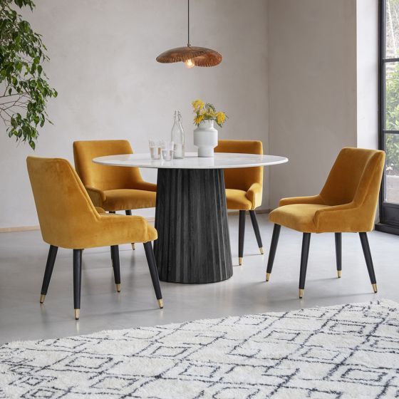 Suryavanshi Westbourne Dining Table - Mango Wood with Marble Top, Natural Finish, Round