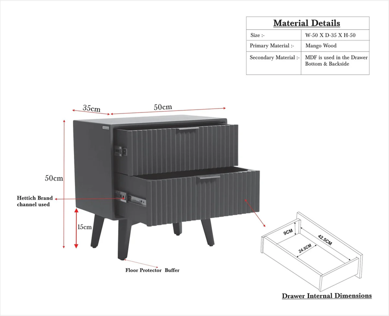Suryavanshi Solid Wood Bedside Table - Frosty White
