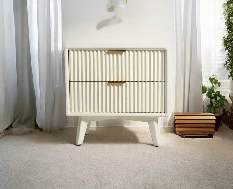 Suryavanshi Solid Wood Bedside Table - Frosty White