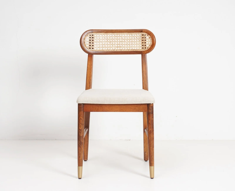 Suryavanshi Sheesham Wood Dining Chair Set of 2 with Cane Backrest & Upholstered Seat – Handmade Solid Wood Chairs with Customizable Fabric Available