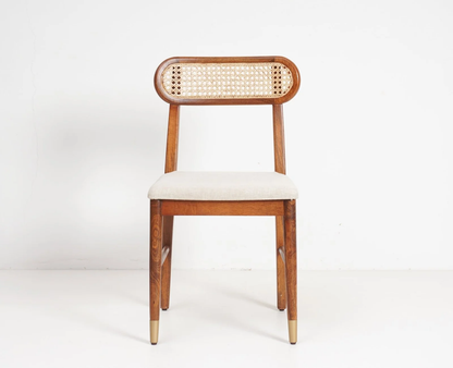 Suryavanshi Sheesham Wood Dining Chair Set of 2 with Cane Backrest & Upholstered Seat – Handmade Solid Wood Chairs with Customizable Fabric Available