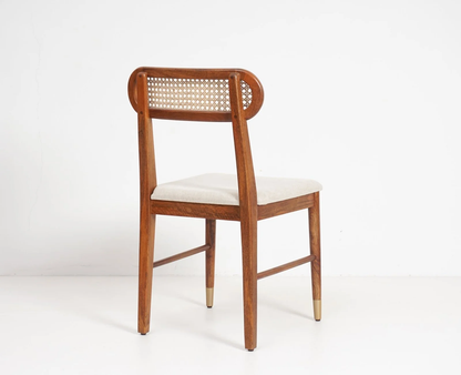 Suryavanshi Sheesham Wood Dining Chair Set of 2 with Cane Backrest & Upholstered Seat – Handmade Solid Wood Chairs with Customizable Fabric Available