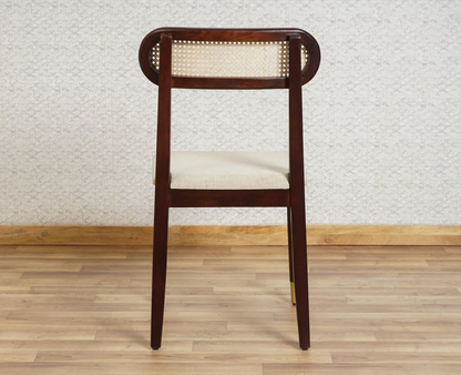 Regal Weave Sheesham Wood Dining Chair Set of 2 with Cane Backrest & Upholstered Seat
