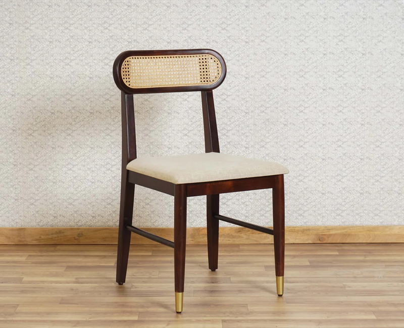 Regal Weave Sheesham Wood Dining Chair Set of 2 with Cane Backrest & Upholstered Seat