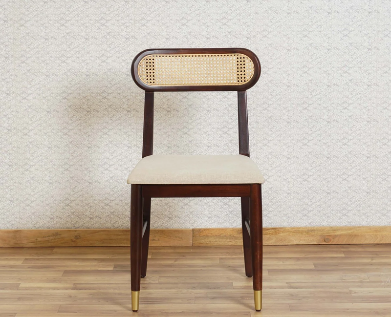 Regal Weave Sheesham Wood Dining Chair Set of 2 with Cane Backrest & Upholstered Seat